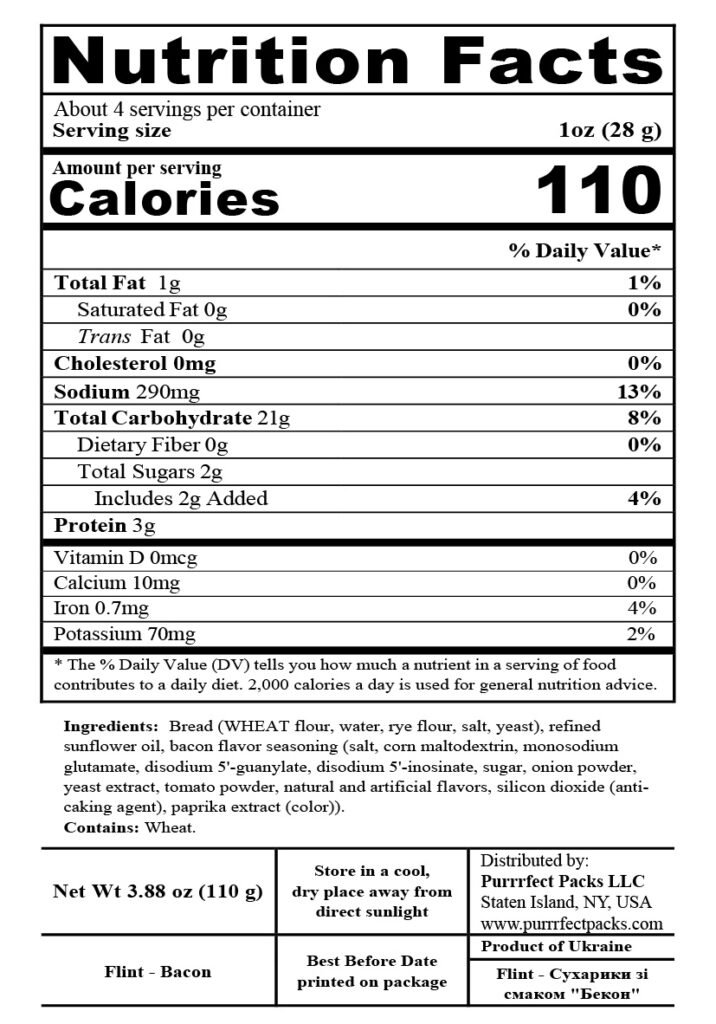 Wheat-Rye Croutons Bacon 110g — nutrition label