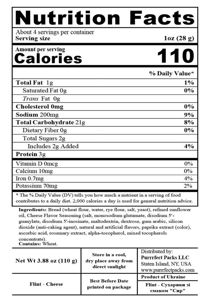 Wheat-Rye Croutons Cheese 110g — nutrition label