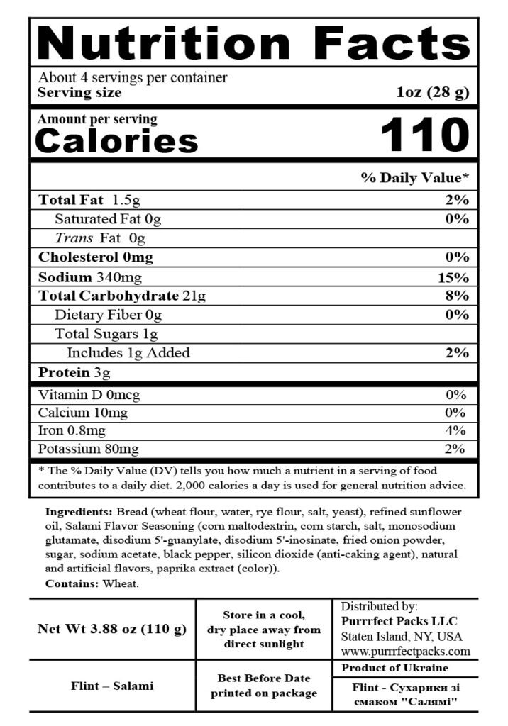 Wheat-Rye Croutons Salami 110g — nutrition label
