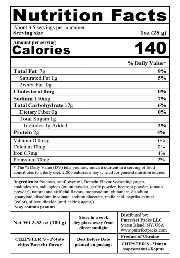 Chipster's Borscht 100g — nutrition label