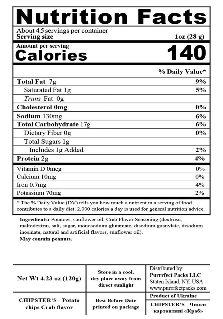 Chipster's Crab 120g — nutrition label