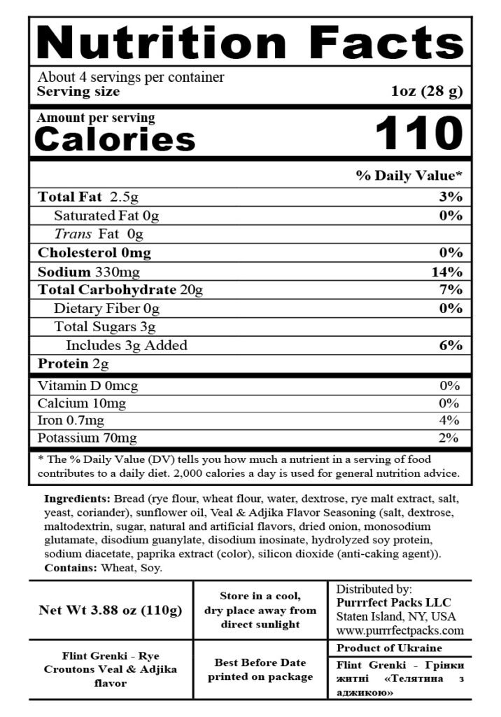 Rye Croutons Veal & Adjika 110g — nutrition label